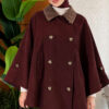 Velvet-Collared Buttoned Cape Plum – Image 3