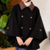 Velvet-Collared Buttoned Cape Black