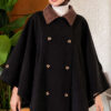 Velvet-Collared Buttoned Cape Black – Image 2