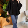 Velvet-Collared Buttoned Cape Black – Image 3