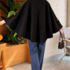 Velvet-Collared Buttoned Cape Black – Image 4