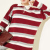 Thick Striped Buttoned Knit Tunic Burgundy