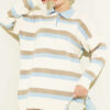 Thick Striped Buttoned Knit Tunic Ecru