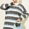 Thick Striped Buttoned Knit Tunic Smoke
