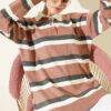 Thick Striped Buttoned Knit Tunic Rose Dust