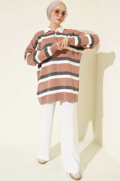Alternative view of Thick Striped Buttoned Knit Tunic Rose Dust