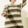 Thick Striped Buttoned Knit Tunic Khaki
