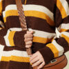 Thick Striped Buttoned Knit Tunic Mustard - الصورة 4