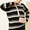 Thick Striped Buttoned Knit Tunic Black