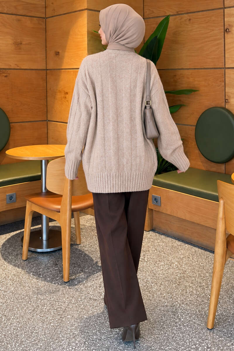 Thick Ribbed Knit Tunic Beige - Imagen 4