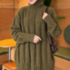 Thick Ribbed Knit Tunic Khaki