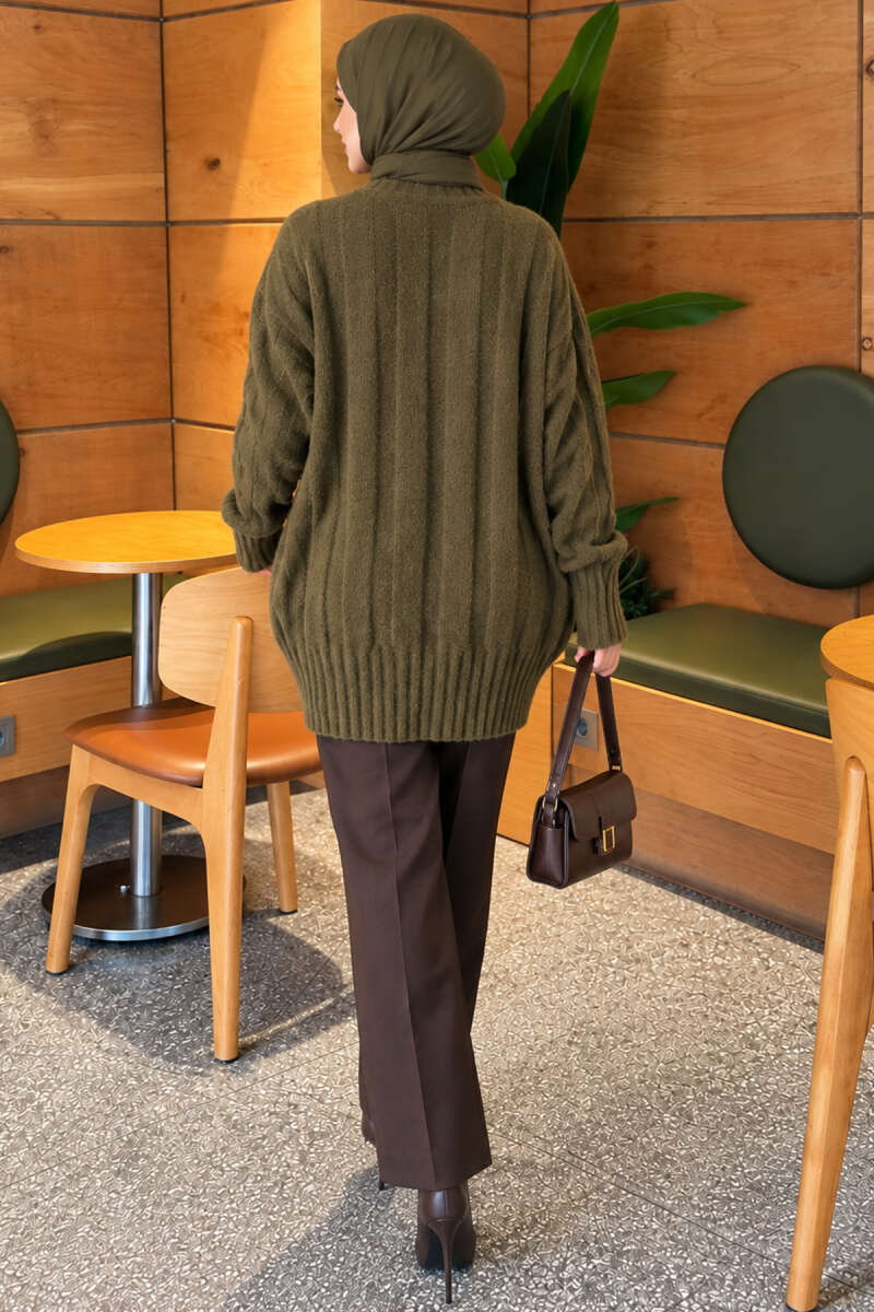 Thick Ribbed Knit Tunic Khaki - الصورة 4