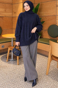 Alternative view of Thick Ribbed Knit Tunic Navy Blue