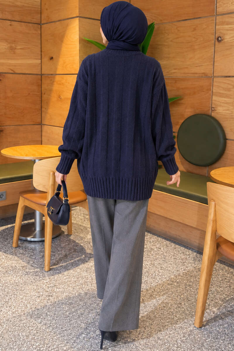 Thick Ribbed Knit Tunic Navy Blue - Imagen 4