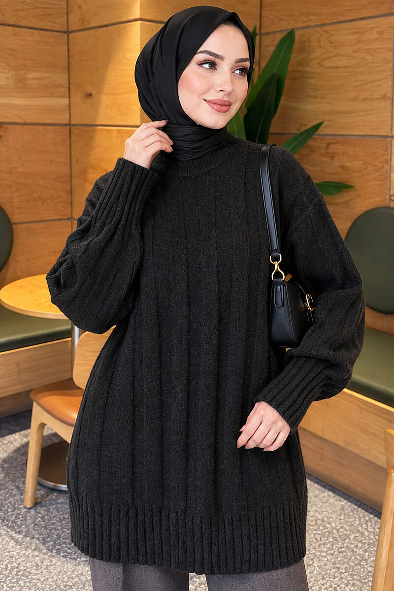 Thick Ribbed Knit Tunic Black
