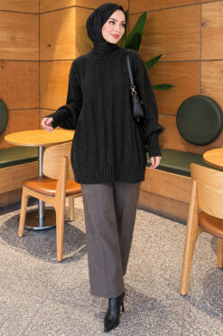 Alternative view of Thick Ribbed Knit Tunic Black