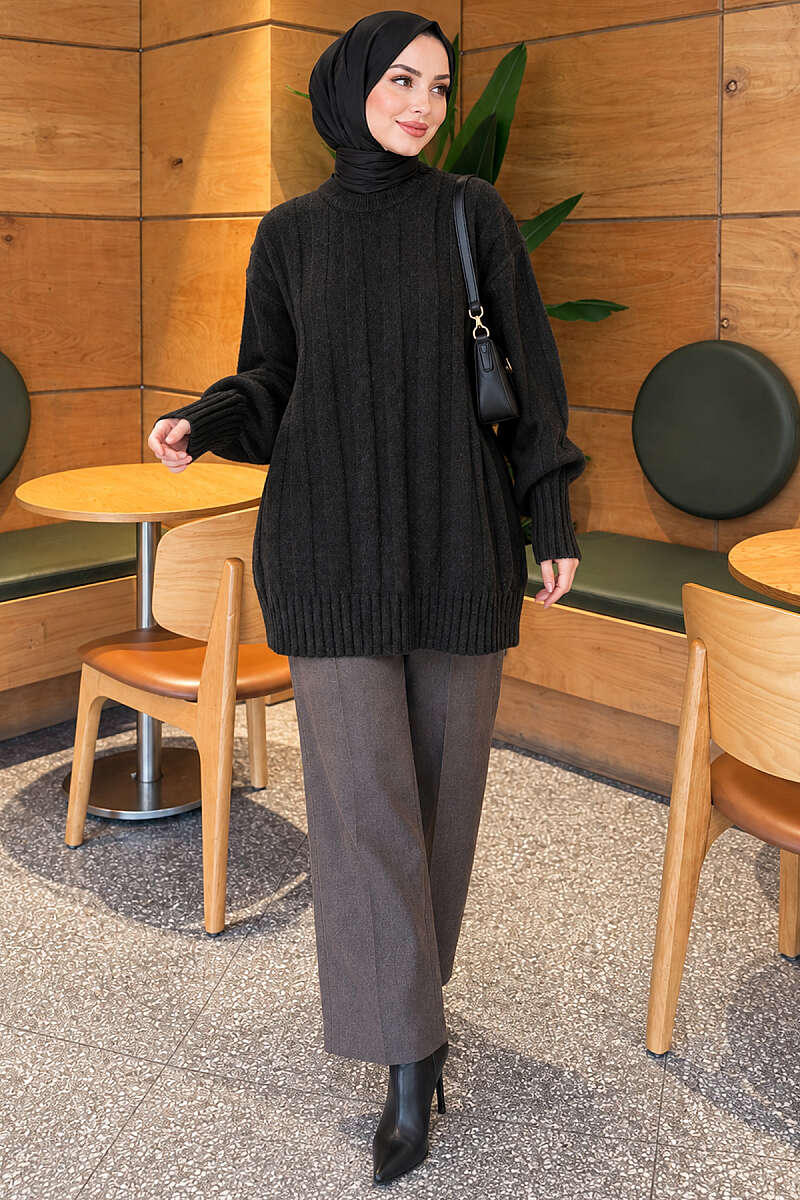 Thick Ribbed Knit Tunic Black - Imagen 2