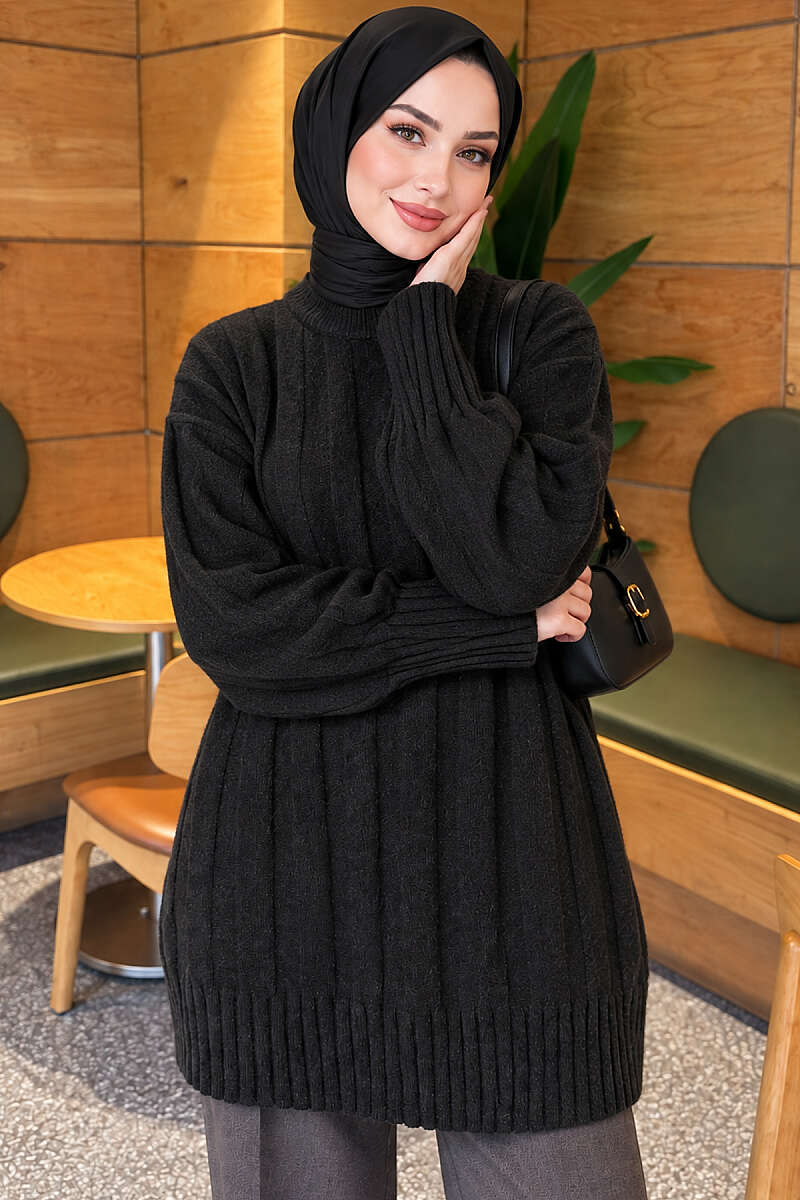 Thick Ribbed Knit Tunic Black - Imagen 3