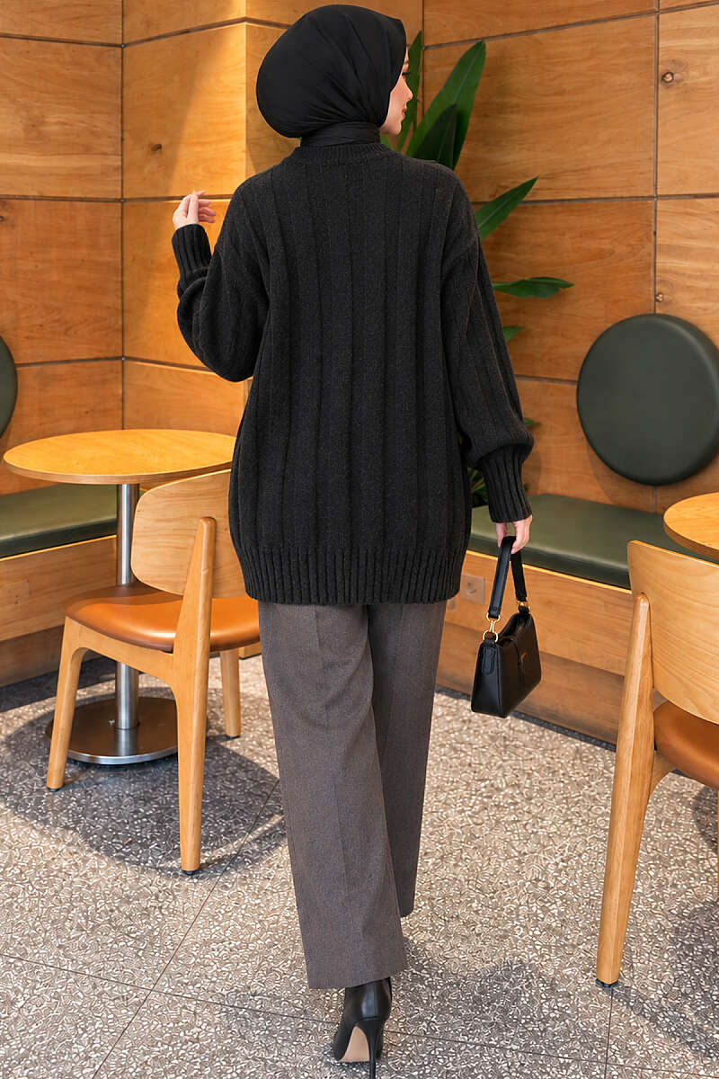 Thick Ribbed Knit Tunic Black - Imagen 4