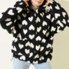 Heart-Printed Plush Cardigan Black