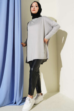 Alternative view of Heart Detail Basic Tunic Grey