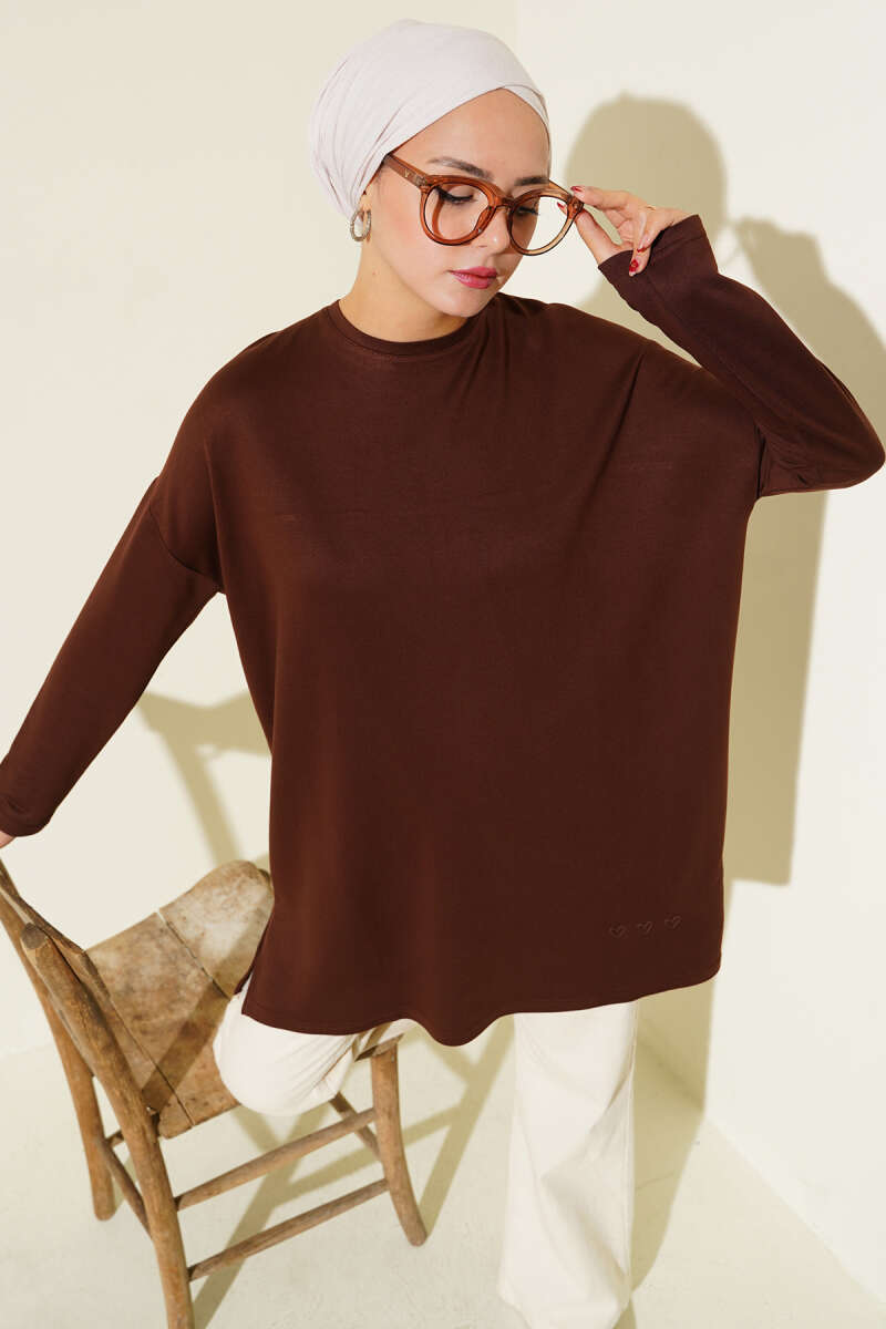 Heart Detail Basic Tunic Brown