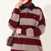 Heart-Embroidered Shirt Collar Tunic Burgundy
