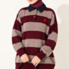 Heart-Embroidered Shirt Collar Tunic Burgundy – Bild 3