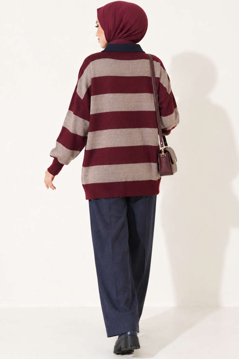 Heart-Embroidered Shirt Collar Tunic Burgundy – Bild 4