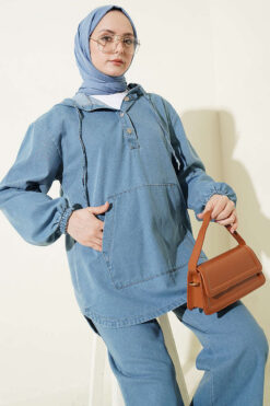 Alternative view of Hooded Denim Two-Piece Set Light Blue