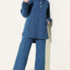 Hooded Denim Two-Piece Set Blue