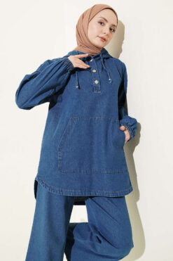 Alternative view of Hooded Denim Two-Piece Set Blue