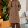 Padded waist belt with quilted details and fur accents Coffee Brown