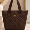 Women's Quilted Zip-Closure Handbag Dark Brown