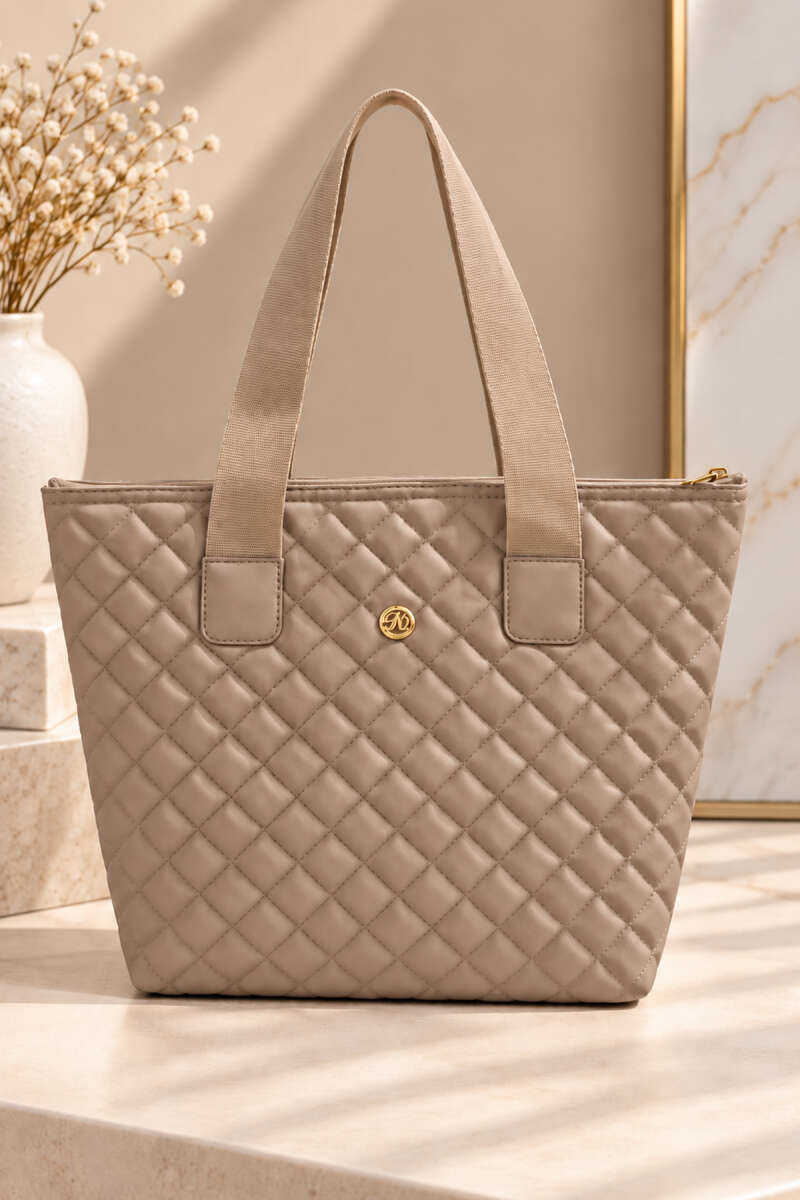 Women's Quilted Zip-Closure Handbag Beige