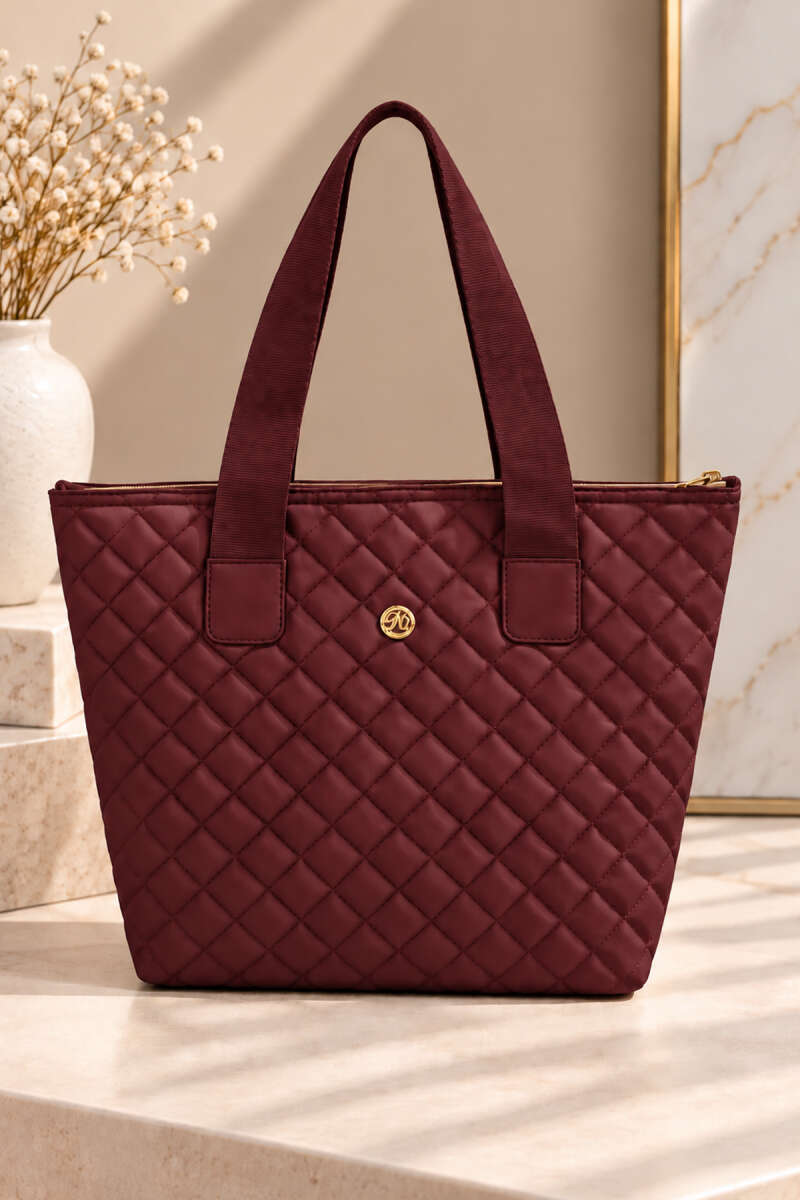 Women's Quilted Zip-Closure Handbag Burgundy