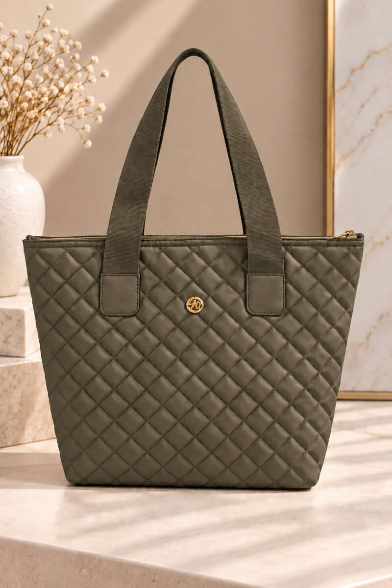 Women's Quilted Zip-Closure Handbag Khaki