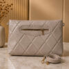 Quilted Zippered Portfolio Bag Beige
