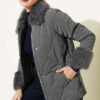 Puffer Coat with Fur Detailing Grey