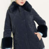 Puffer Coat with Fur Detailing Navy Blue