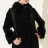 Puffer Coat with Fur Detailing Black