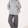 Hooded French Terry Two-Thread Knit Cardigan with Zipper and Ribbed Hem Grey – Image 2