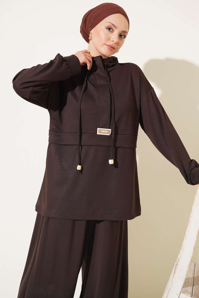 Hooded Top and Bottom Two-Piece Set Brown – Bild 2