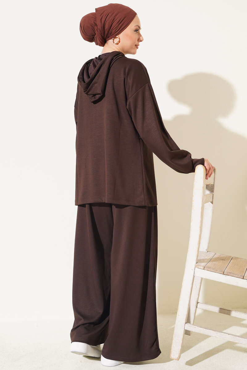Hooded Top and Bottom Two-Piece Set Brown – Bild 3