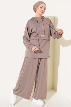 Hooded Top and Bottom Two-Piece Set Mink