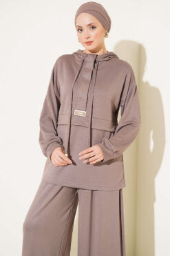 Alternative view of Hooded Top and Bottom Two-Piece Set Mink