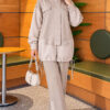 Hooded Two-Piece Set with Drawstring Details Beige - Imagen 3