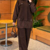 Hooded Two-Piece Set with Drawstring Details Brown - Imagen 3