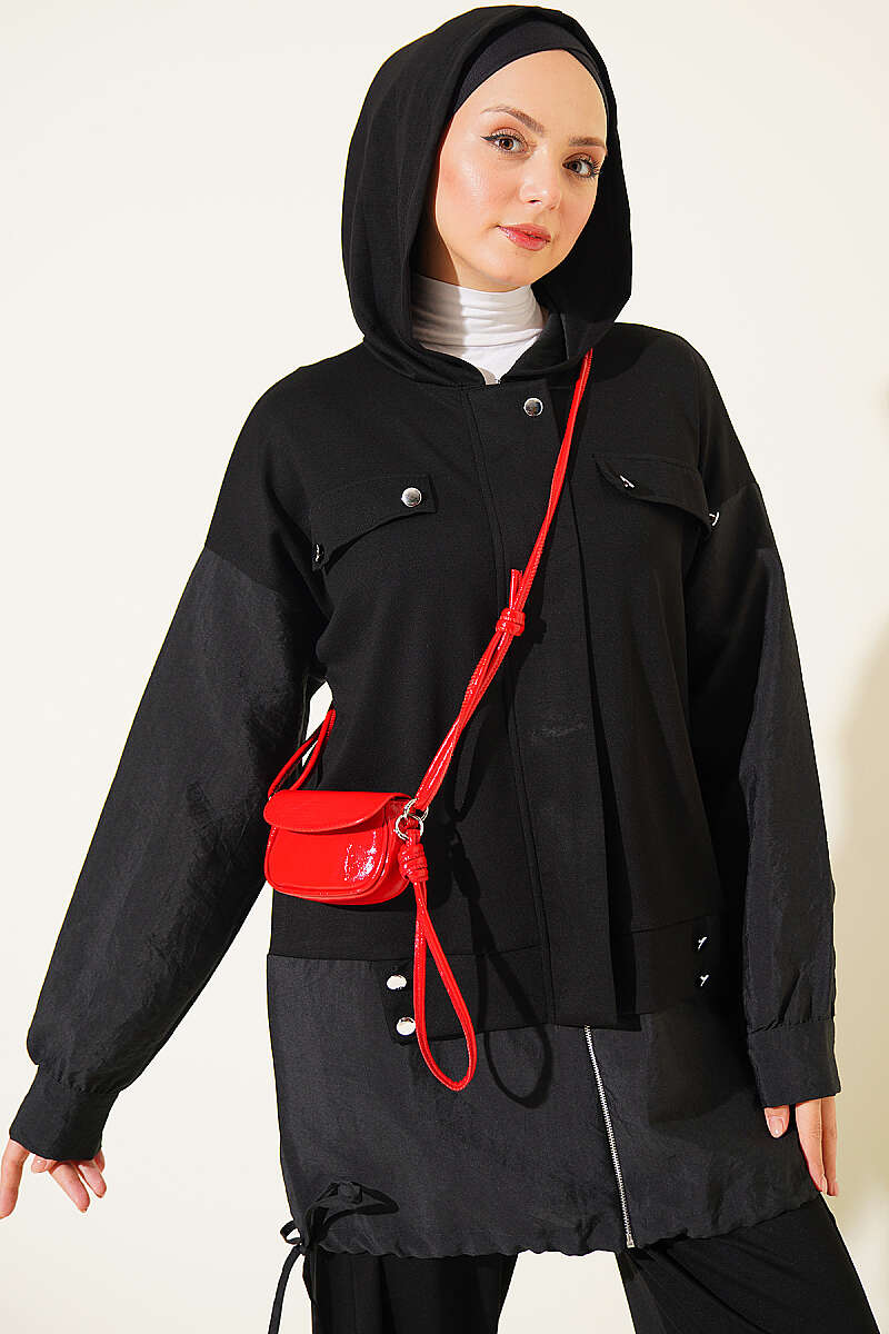 Hooded Two-Piece Set with Drawstring Details Black - Afbeelding 2