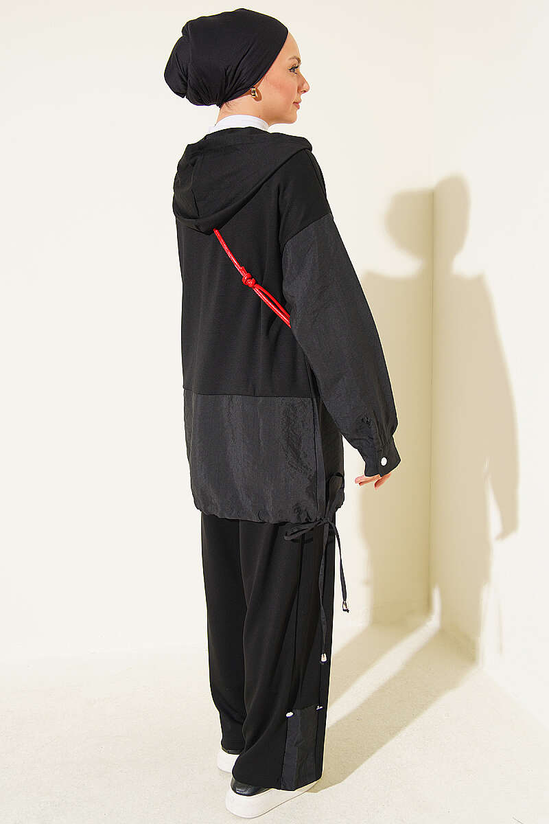 Hooded Two-Piece Set with Drawstring Details Black - Afbeelding 3